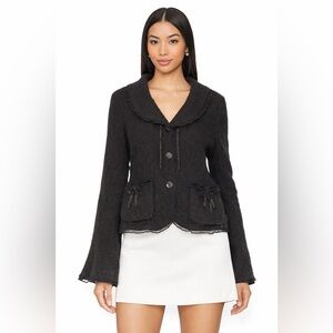 Sandwich_ Wool Black Ruffle Trim Bow Tie Bell Sleeve Cardigan Sweater Jacket lg